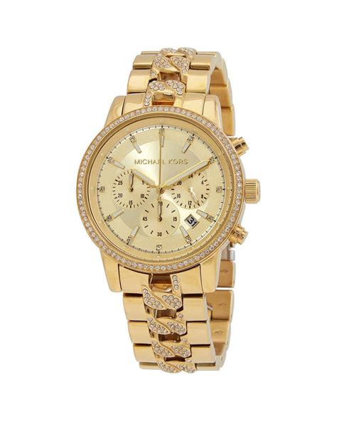 michael kors oversized ritz pavé gold-tone curb link watch|NEW MICHAEL KORS OVERSIZED RITZ GOLD TONE CURB .